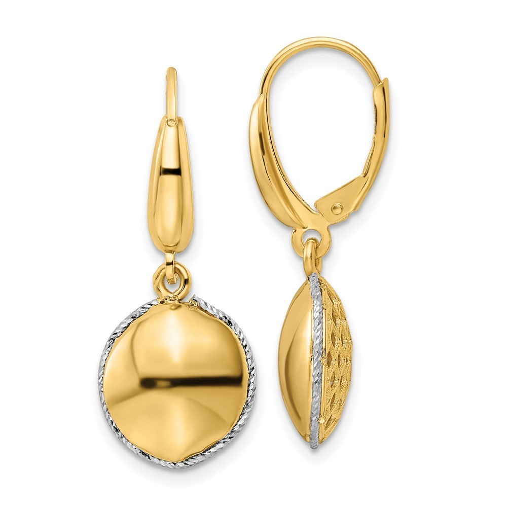 14k Two-Tone Polished DC Hollow Round Criss Cross Leverback Earrings 569$